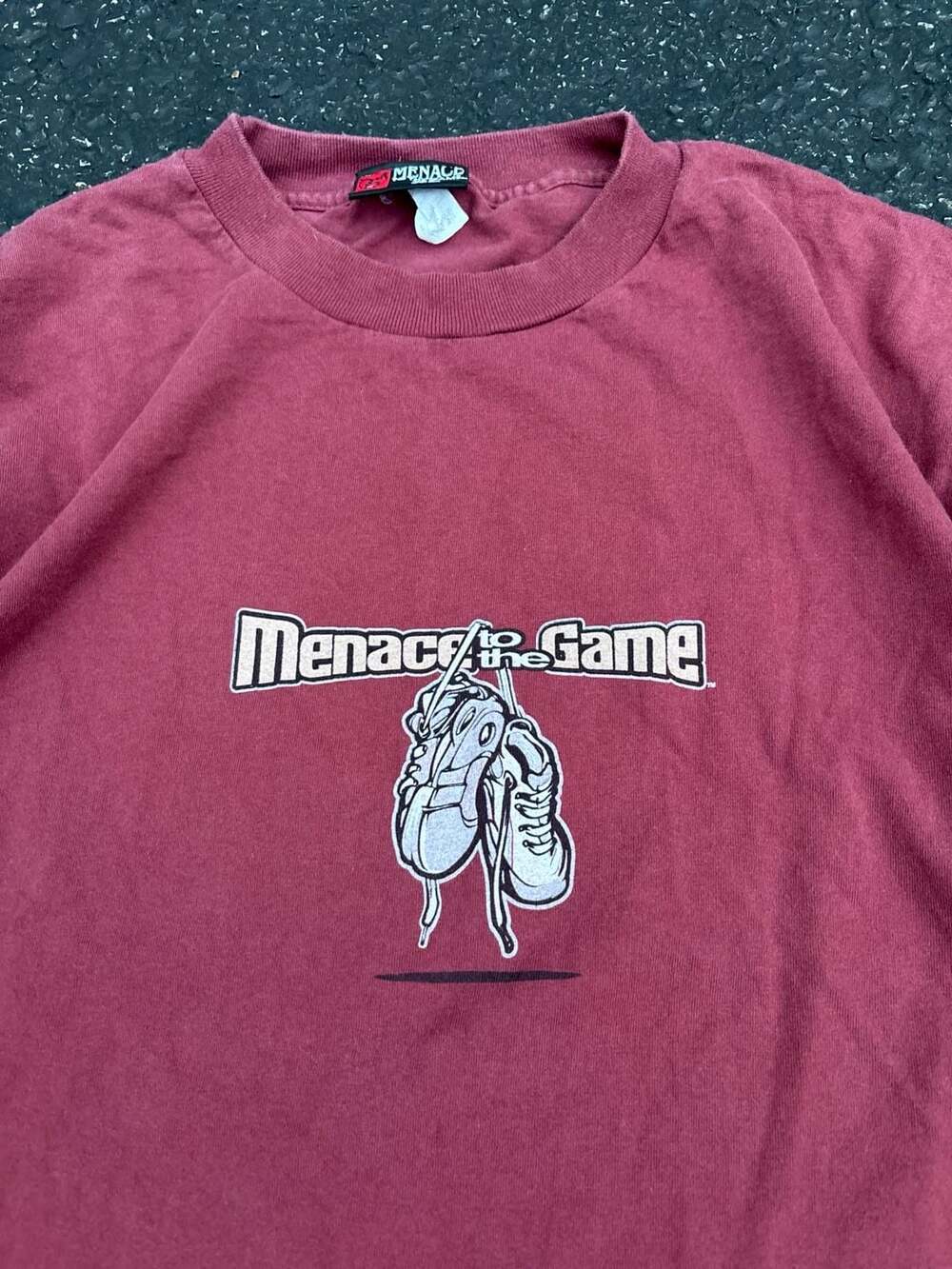 Vintage Menace To The Game Graphic T-Shirt Maroon Single stitch XL